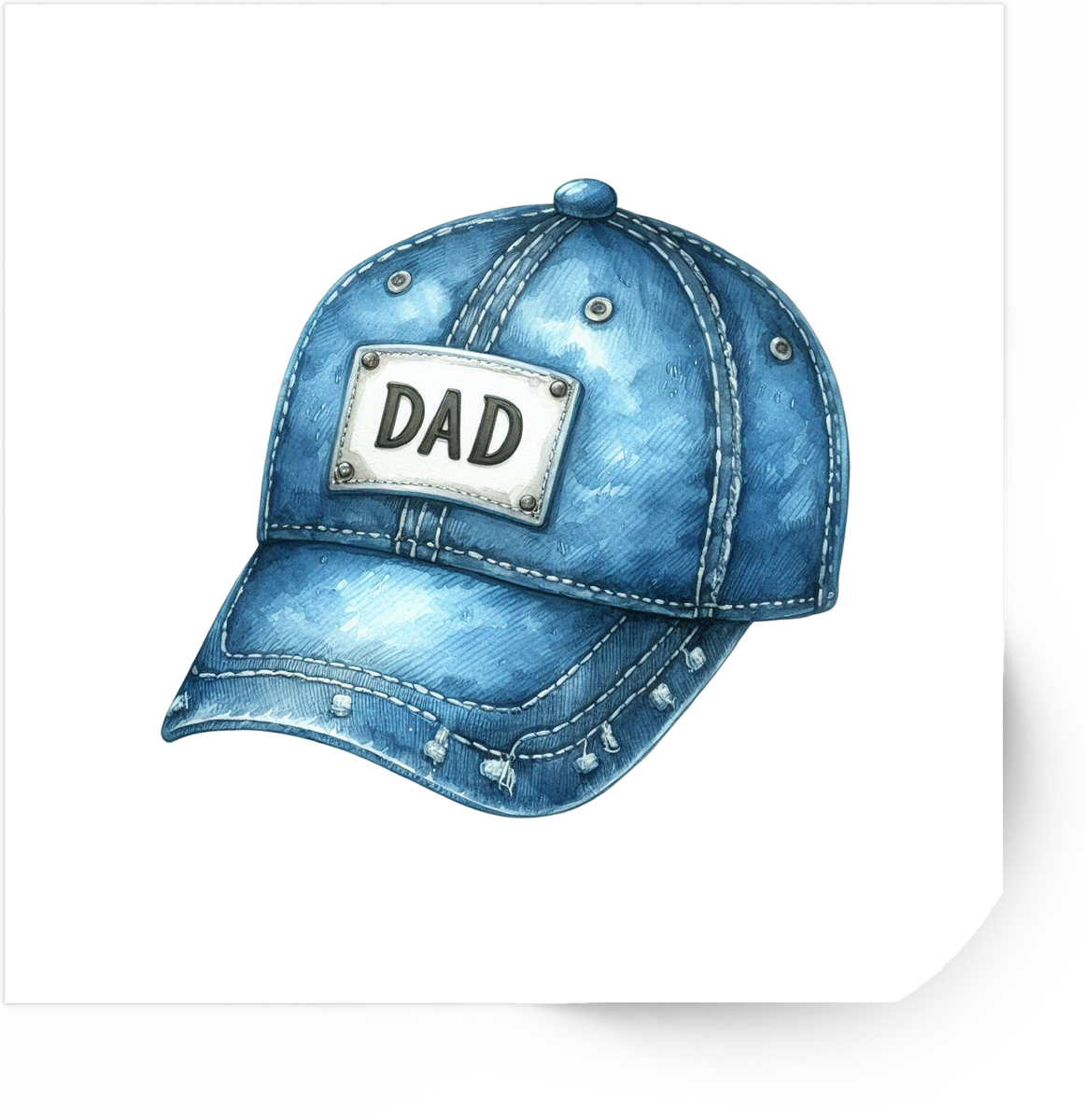 Dad Denim Cap Sticker | Watercolor Blue Baseball Hat Vinyl Decal | Father's Day Gift