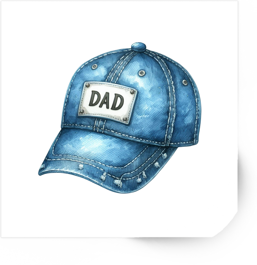 Dad Denim Cap Sticker | Watercolor Blue Baseball Hat Vinyl Decal | Father's Day Gift