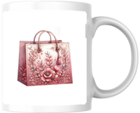 Thumbnail for Pink Floral Gift Bag Mug | Watercolor Rose Shopping Bag Coffee Mug | Girly Shopping Lover Gift