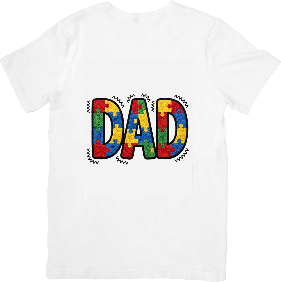 Dad Puzzle Pieces T-Shirt | Autism Awareness Colorful Graphic Tee | Father Support Gift