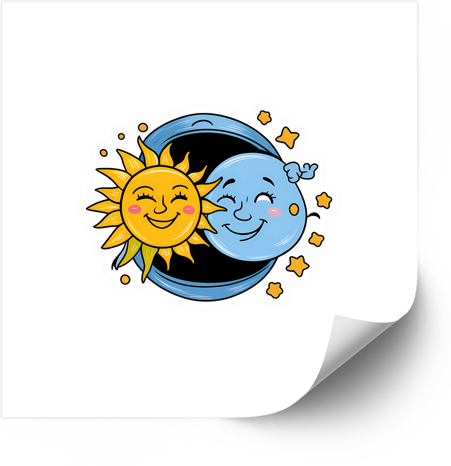 Happy Sun And Moon Smiling Together Sticker | Retro Celestial Stars Vinyl Decal