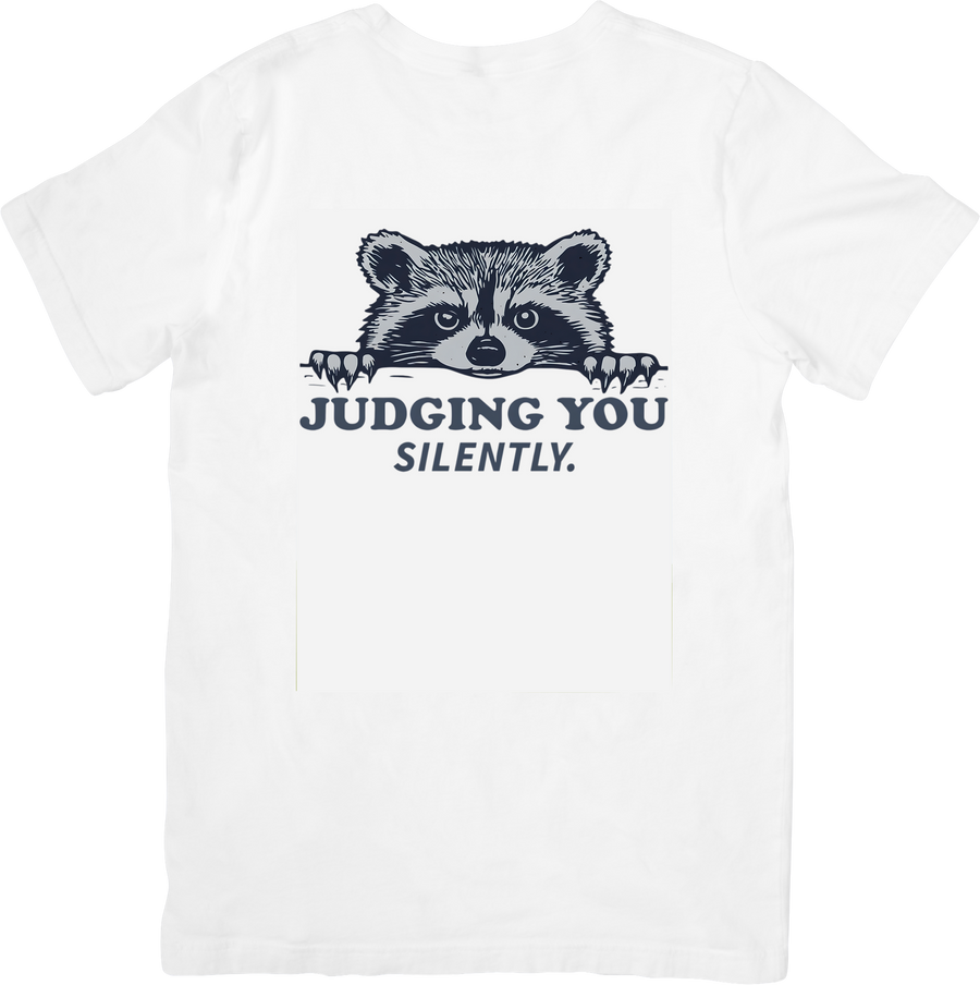 Judging You Silently Raccoon T-Shirt | Funny Animal Graphic Tee | Wry Humor Gift