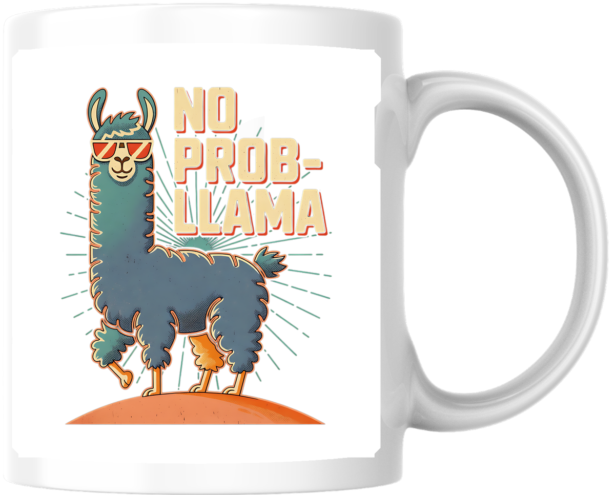 No Prob-Llama Mug | Funny Cartoon Llama Pun Coffee Mug | Humor Animal Lover Gift