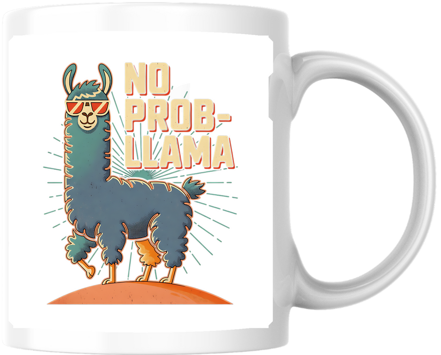 No Prob-Llama Mug | Funny Cartoon Llama Pun Coffee Mug | Humor Animal Lover Gift