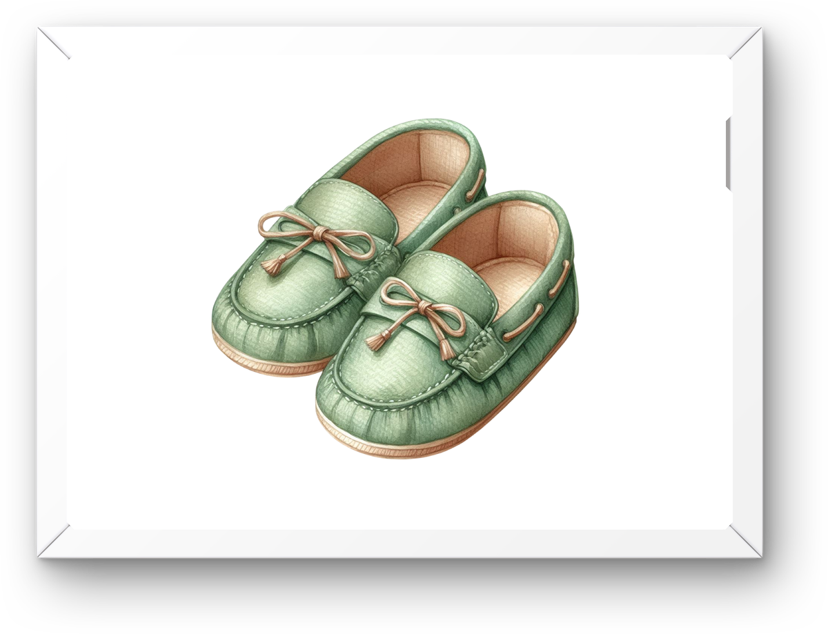 Green Baby Moccasins Wall Art | Watercolor Nursery Shoes Print | Baby Shower Gift
