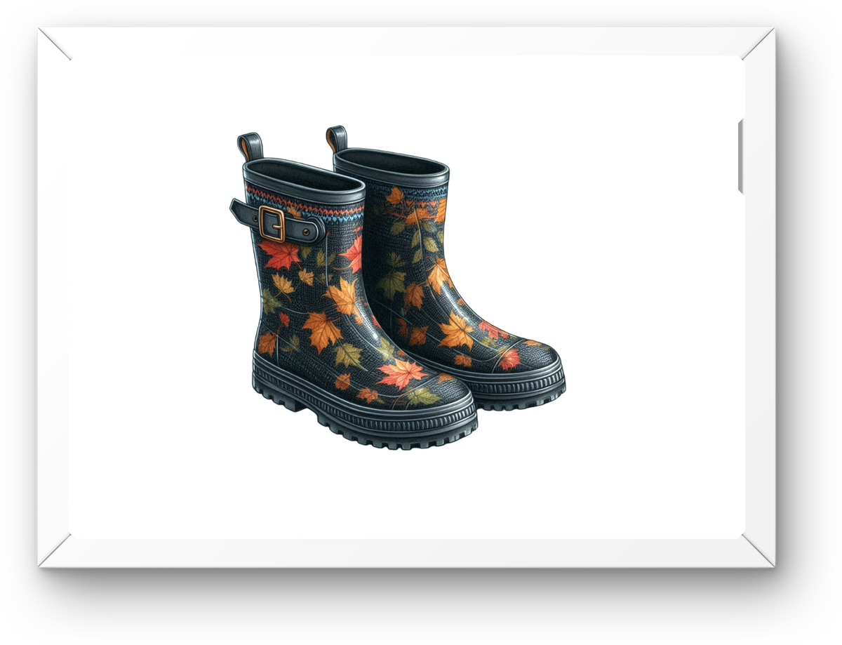 Autumn Leaf Rain Boots Wall Art | Cozy Fall Foliage Print | Farmhouse Decor Gift
