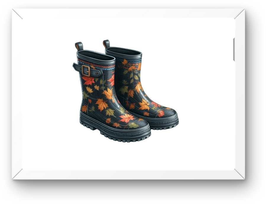 Autumn Leaf Rain Boots Wall Art | Cozy Fall Foliage Print | Farmhouse Decor Gift