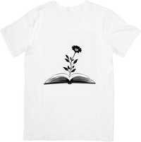 Thumbnail for Flower Growing From Open Book T-Shirt | Minimalist Black Daisy Reading Graphic Tee | Book Lover Gift