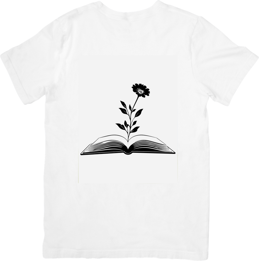 Flower Growing From Open Book T-Shirt | Minimalist Black Daisy Reading Graphic Tee | Book Lover Gift