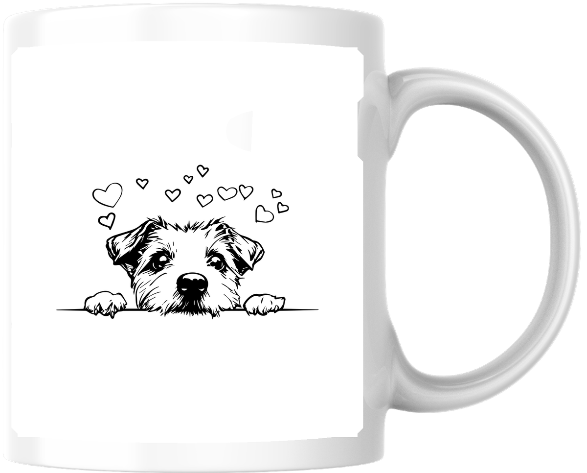 Peeking Terrier With Hearts Mug | Cute Line Art Dog Coffee Mug | Pet Lover Gift