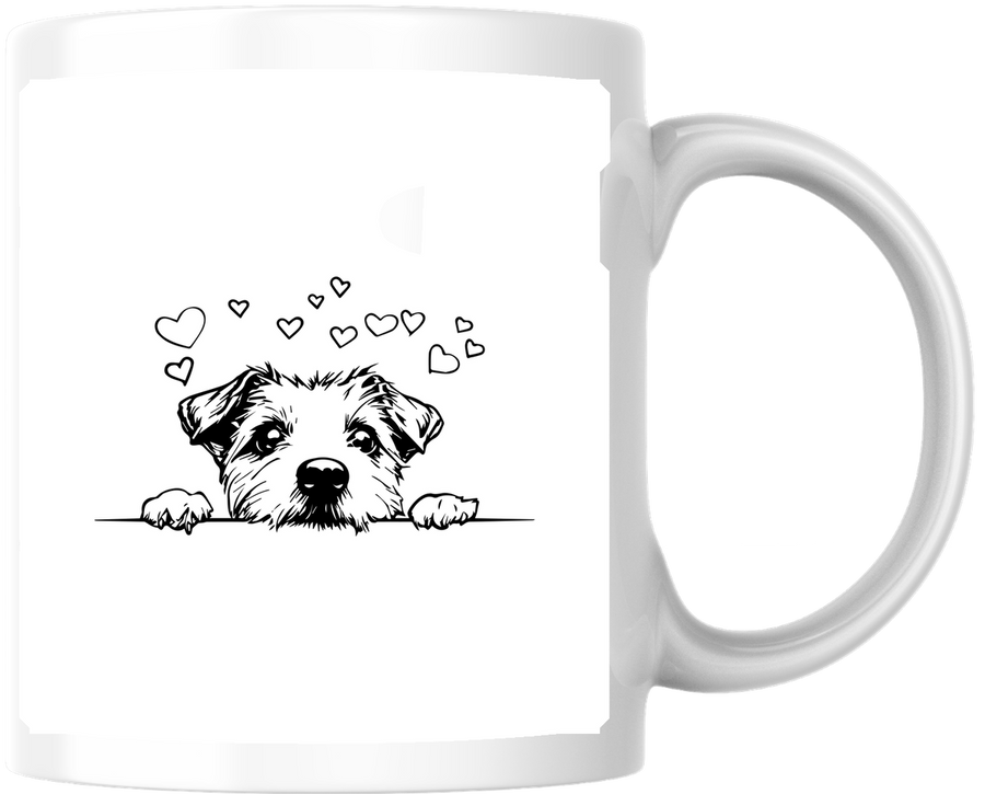Peeking Terrier With Hearts Mug | Cute Line Art Dog Coffee Mug | Pet Lover Gift