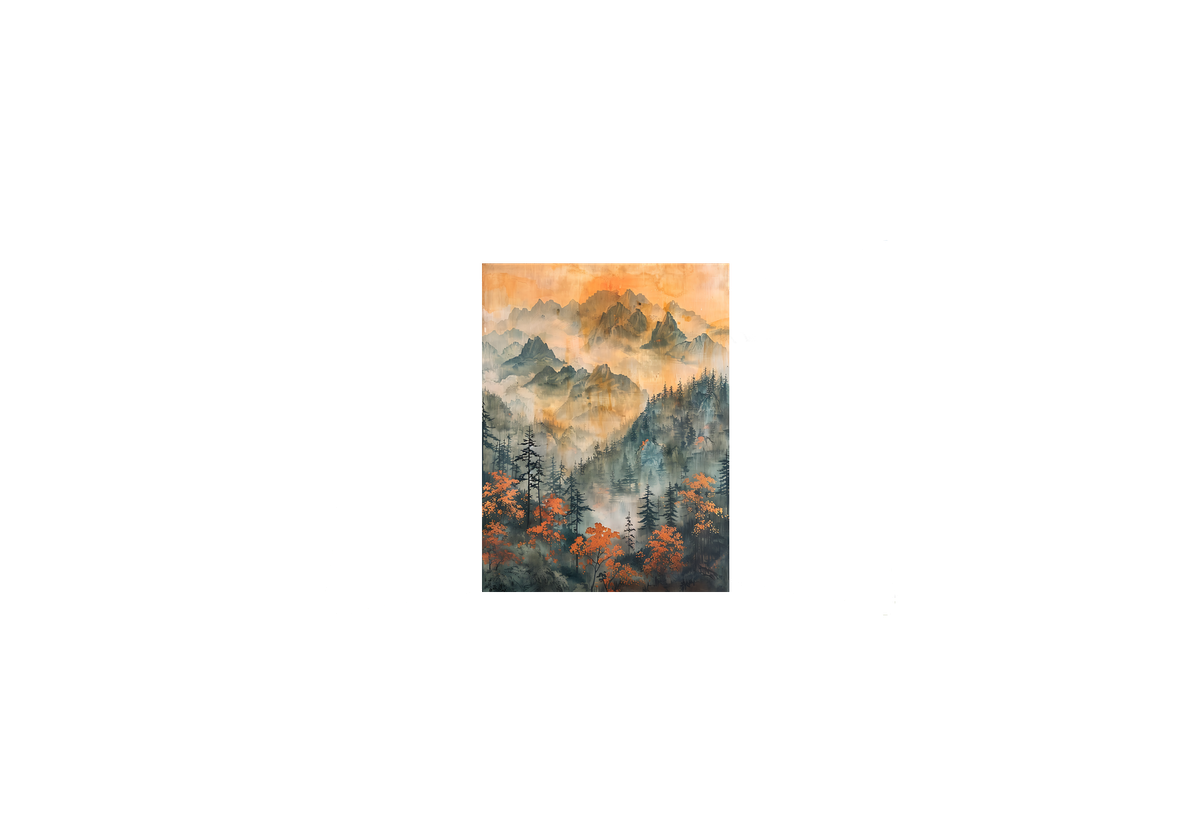 Misty Autumn Mountain Throw Pillow | Watercolor Foggy Forest Pillow | Cozy Cabin Gift