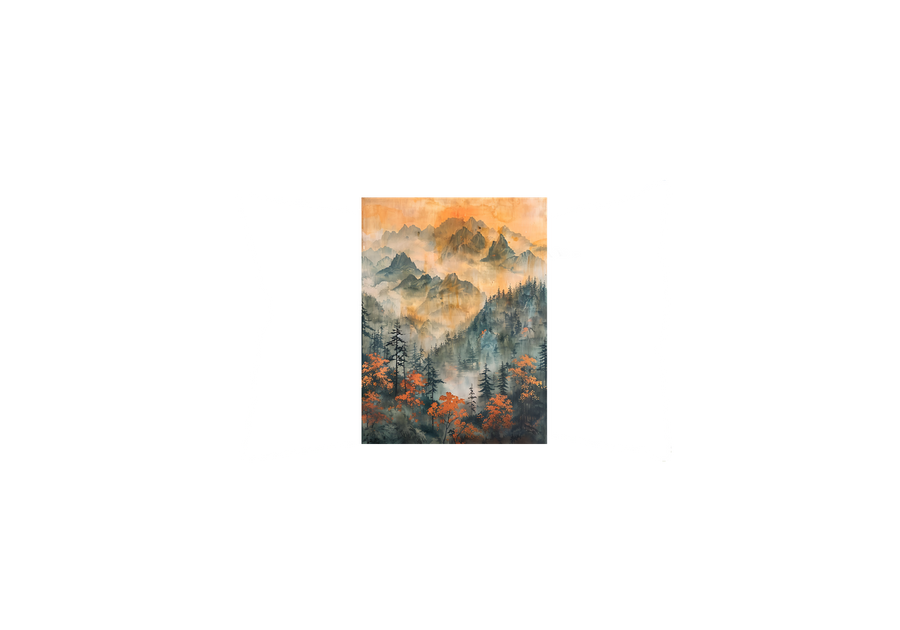 Misty Autumn Mountain Throw Pillow | Watercolor Foggy Forest Pillow | Cozy Cabin Gift