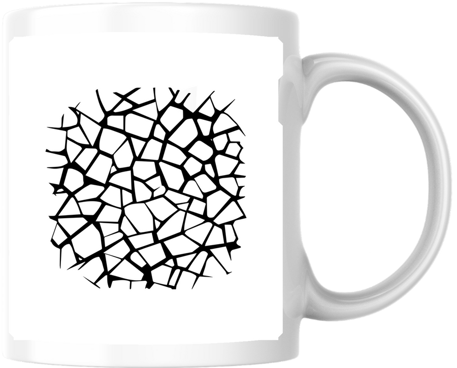 Abstract Crack Mosaic Mug | Black Cracked Texture Circle Coffee Mug | Modern Minimalist Decor Gift
