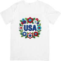 Thumbnail for USA Floral Wreath Patriotic T-Shirt | Embroidery Style American Graphic Tee | Fourth of July Gift