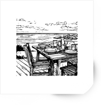 Thumbnail for Beach Dinner Table Sticker | Black & White Coastal Sketch Vinyl Decal | Seaside Gift