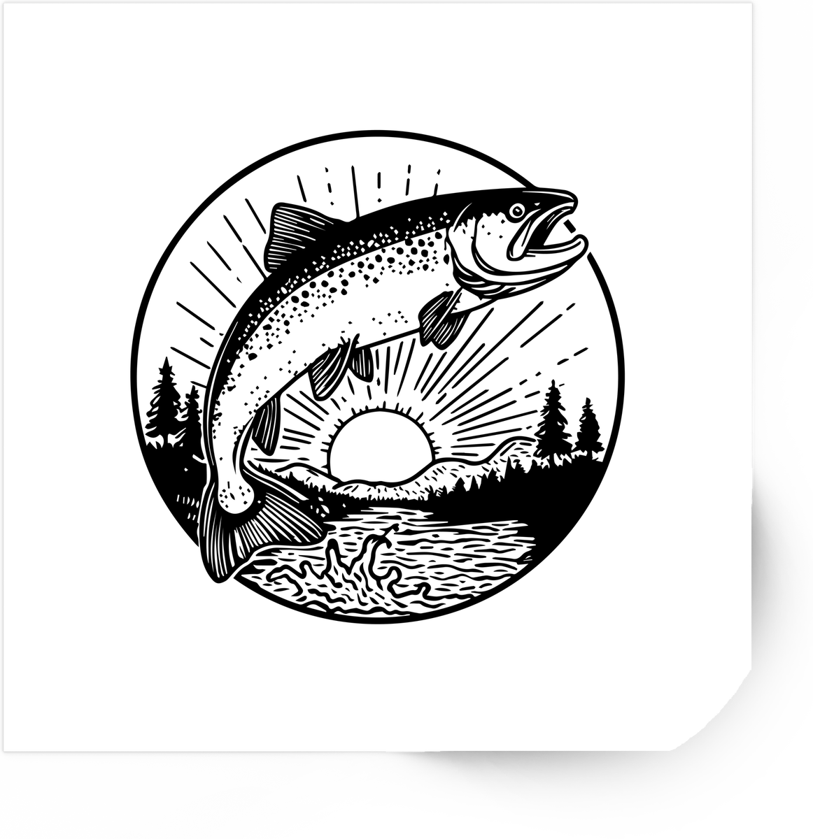 Leaping Trout Sunset Sticker | Vintage Fishing Emblem Vinyl Decal | Angler Outdoorsman Gift