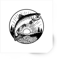 Thumbnail for Leaping Trout Sunset Sticker | Vintage Fishing Emblem Vinyl Decal | Angler Outdoorsman Gift