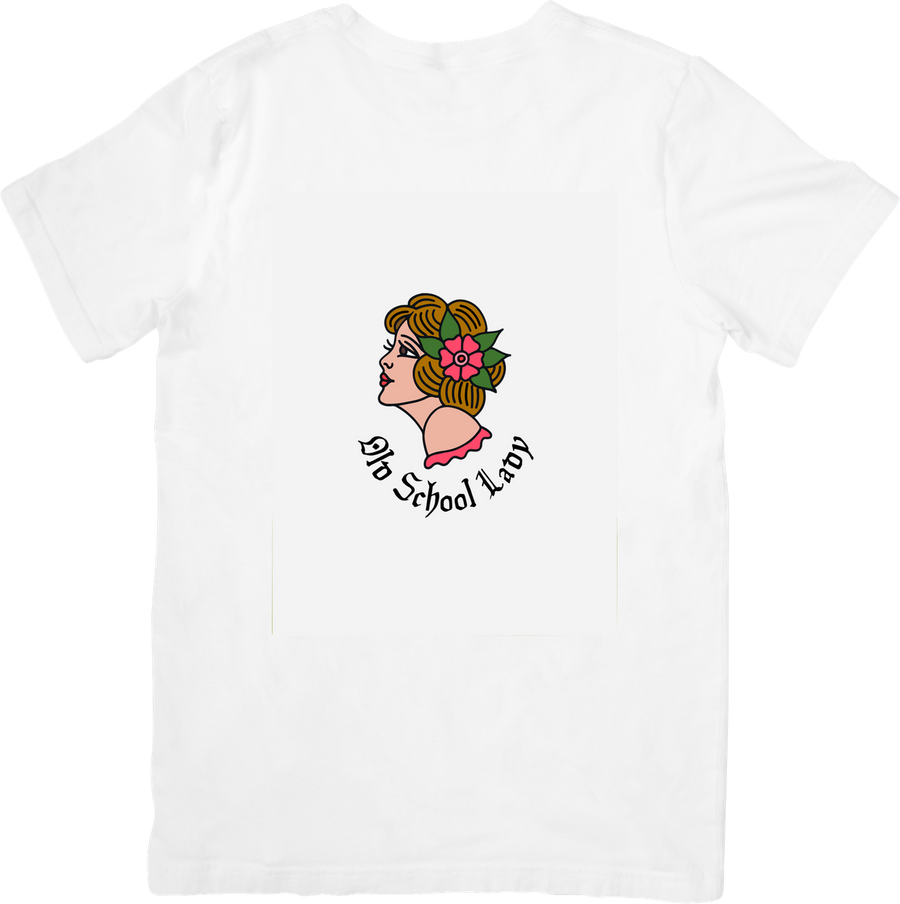 Old School Lady T-Shirt | Retro Tattoo Style Floral Portrait Graphic Tee | Vintage Tattoo Art Gift