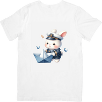 Thumbnail for Sailor Bunny Paper Boat T-Shirt | Cute Cartoon Captain Rabbit Graphic Tee | Kids Nautical Gift