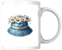 Thumbnail for Daisy Denim Bucket Hat Mug | Watercolor Floral Summer Coffee Mug | Boho Flower Lover Gift