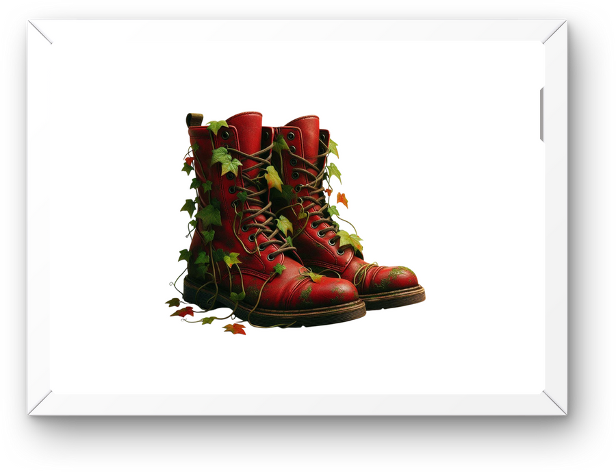 Red Combat Boots With Ivy Wall Art | Edgy Botanical Print | Alt Grunge Decor Gift