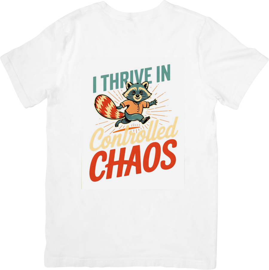 Controlled Chaos Raccoon T-Shirt | Retro Animal Quote Graphic Tee | Humorous Spirit Gift