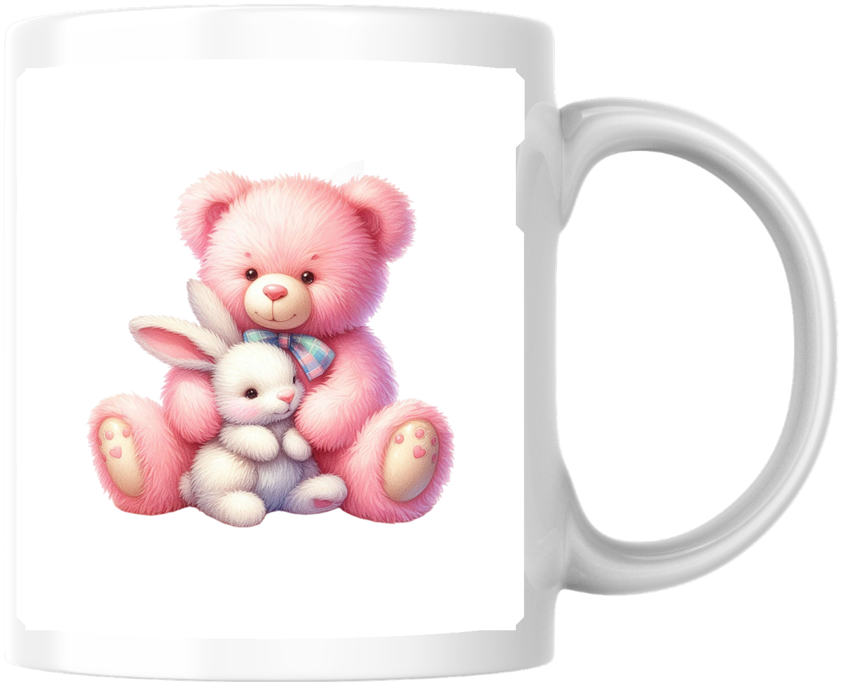 Pink Teddy Bear & Bunny Hug Mug | Cute Pastel Coffee Mug | Kids Nursery Gift