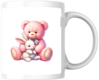 Thumbnail for Pink Teddy Bear & Bunny Hug Mug | Cute Pastel Coffee Mug | Kids Nursery Gift