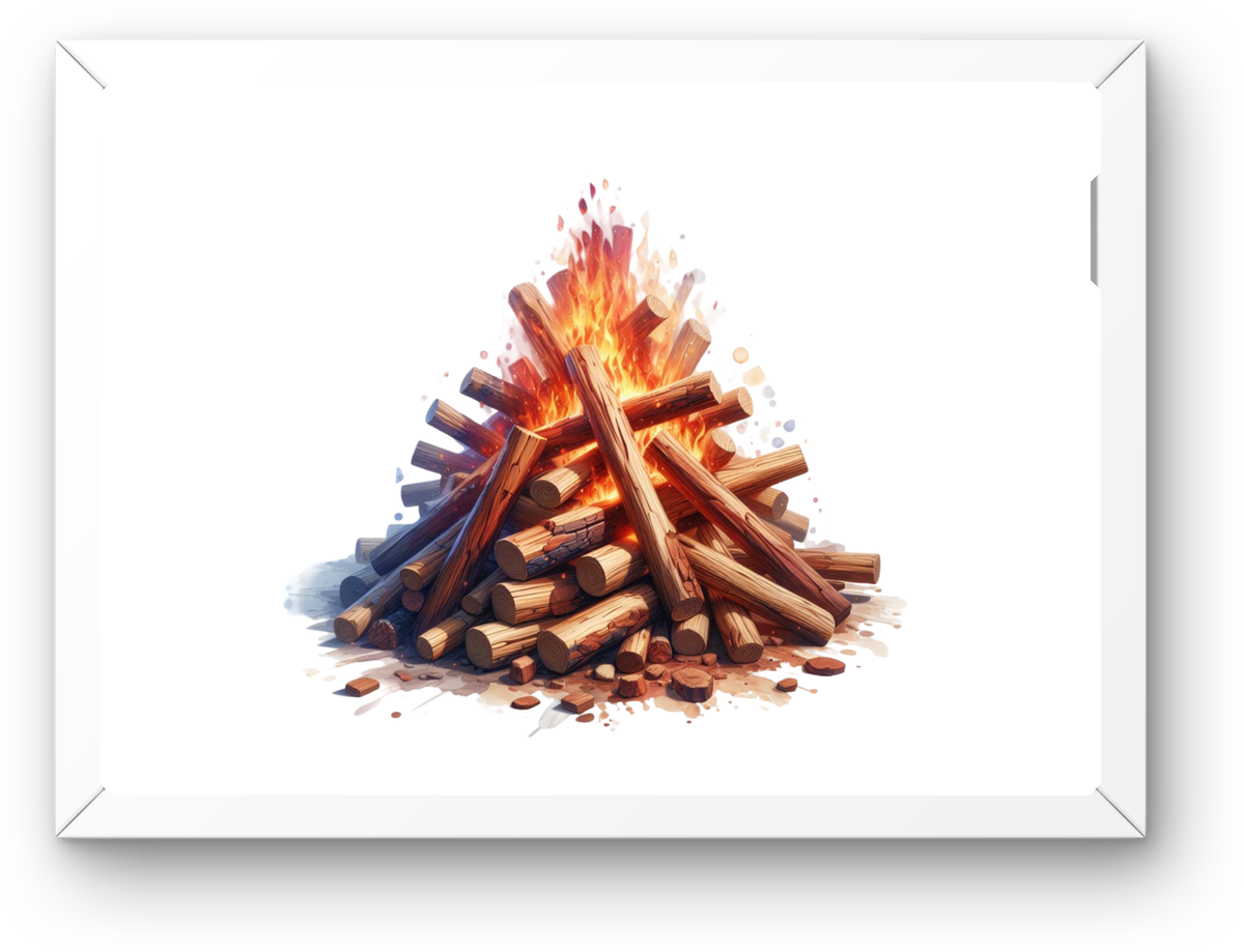 Campfire Bonfire Wall Art | Watercolor Crackling Flames Print | Camping Cabin Decor Gift