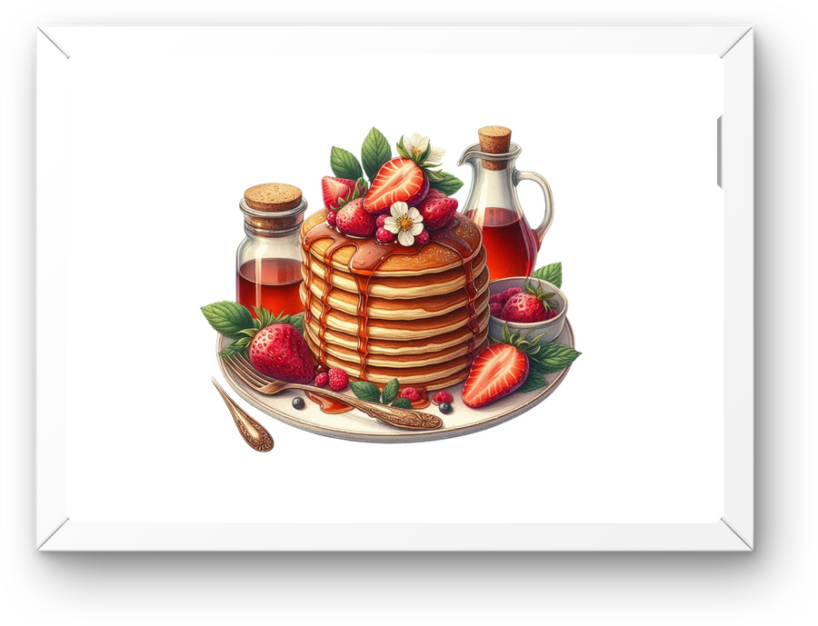 Pancake Stack Wall Art | Watercolor Breakfast Strawberry Syrup Print | Kitchen Cafe Decor Gift