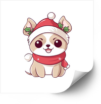 Thumbnail for Kawaii Holly Santa Puppy Sticker | Christmas Holiday Dog Vinyl Decal