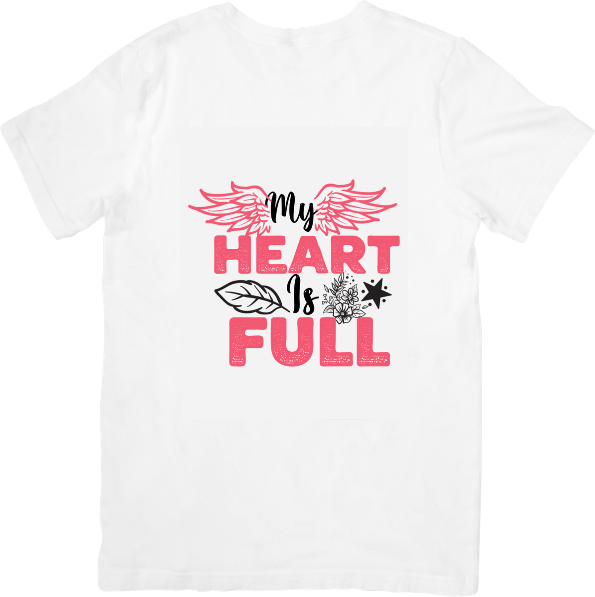 My Heart Is Full T-Shirt | Pink Wings Floral Typography Graphic Tee | Inspirational Gratitude Gift