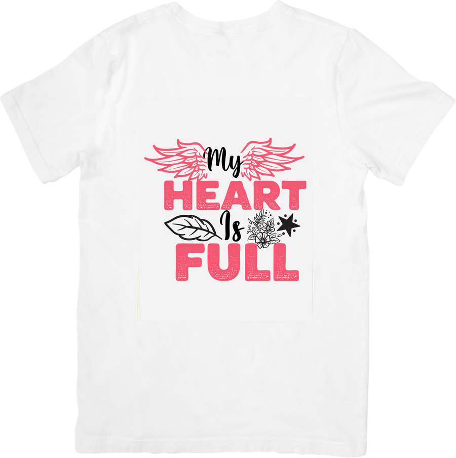My Heart Is Full T-Shirt | Pink Wings Floral Typography Graphic Tee | Inspirational Gratitude Gift
