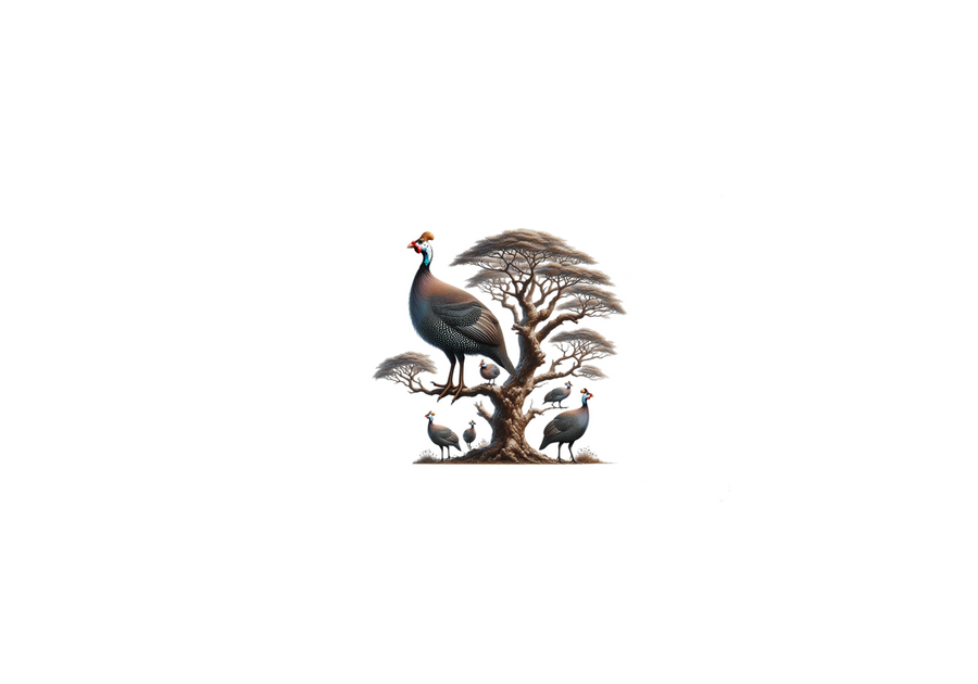 Guinea Fowl & Acacia Tree Throw Pillow | African Safari Bird Pillow | Wildlife Decor Gift