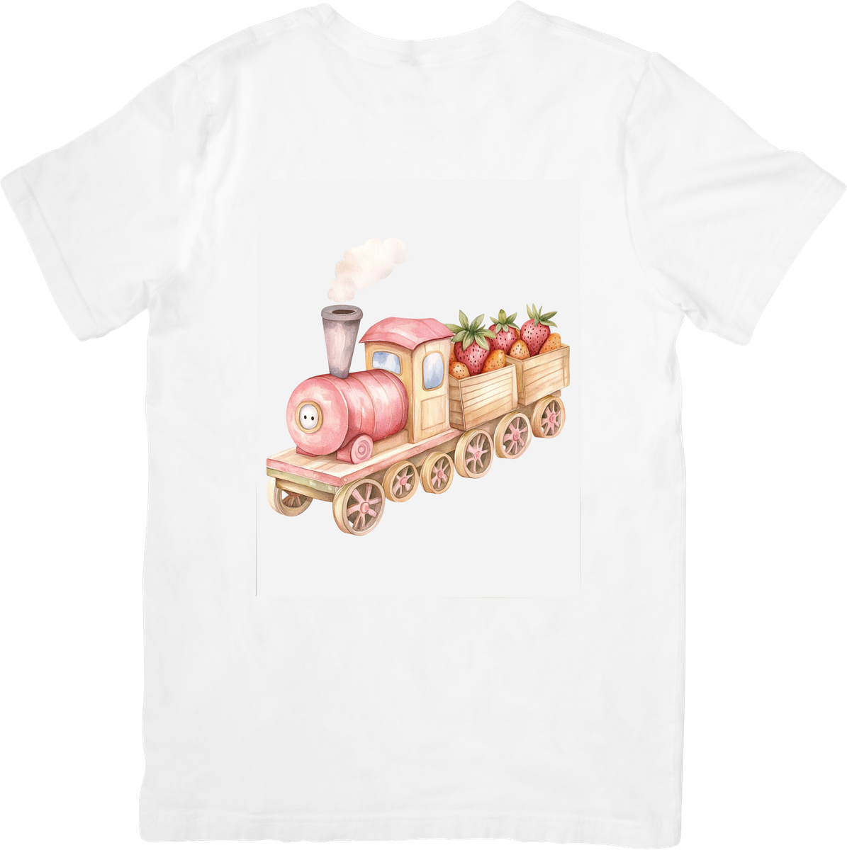 Strawberry Train T-Shirt | Watercolor Toy Locomotive Berry Cart Graphic Tee | Cute Kids Foodie Gift