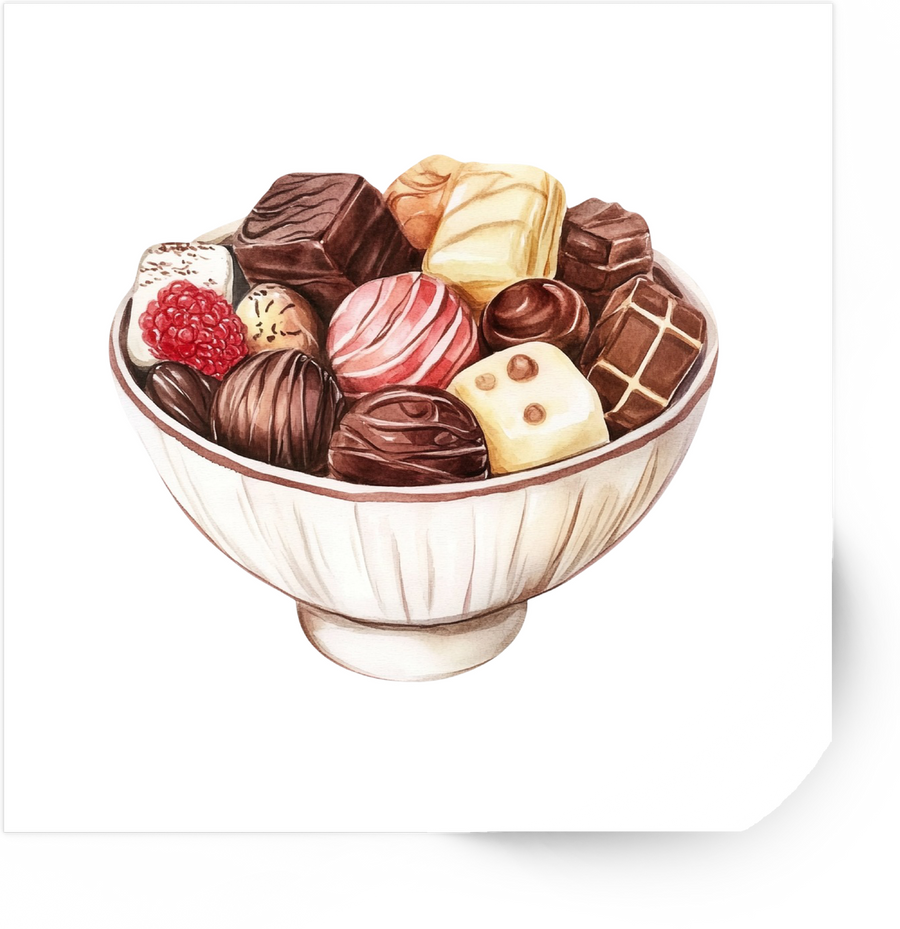 Bowl Of Chocolates Sticker | Watercolor Dessert Vinyl Decal | Sweet Treat Gift